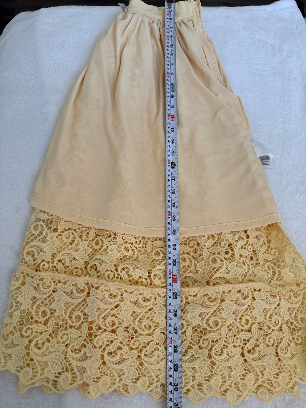 H&M Yellow Lace Midi Skirt Size 8 A-Line Feminine Cottagecore Spring Summer - Picture 10 of 11